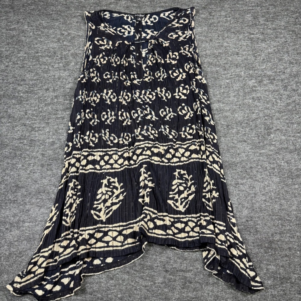 Lucky Brand Long Shirt Black‎ And Cream Print Sleeveless Boho Size S